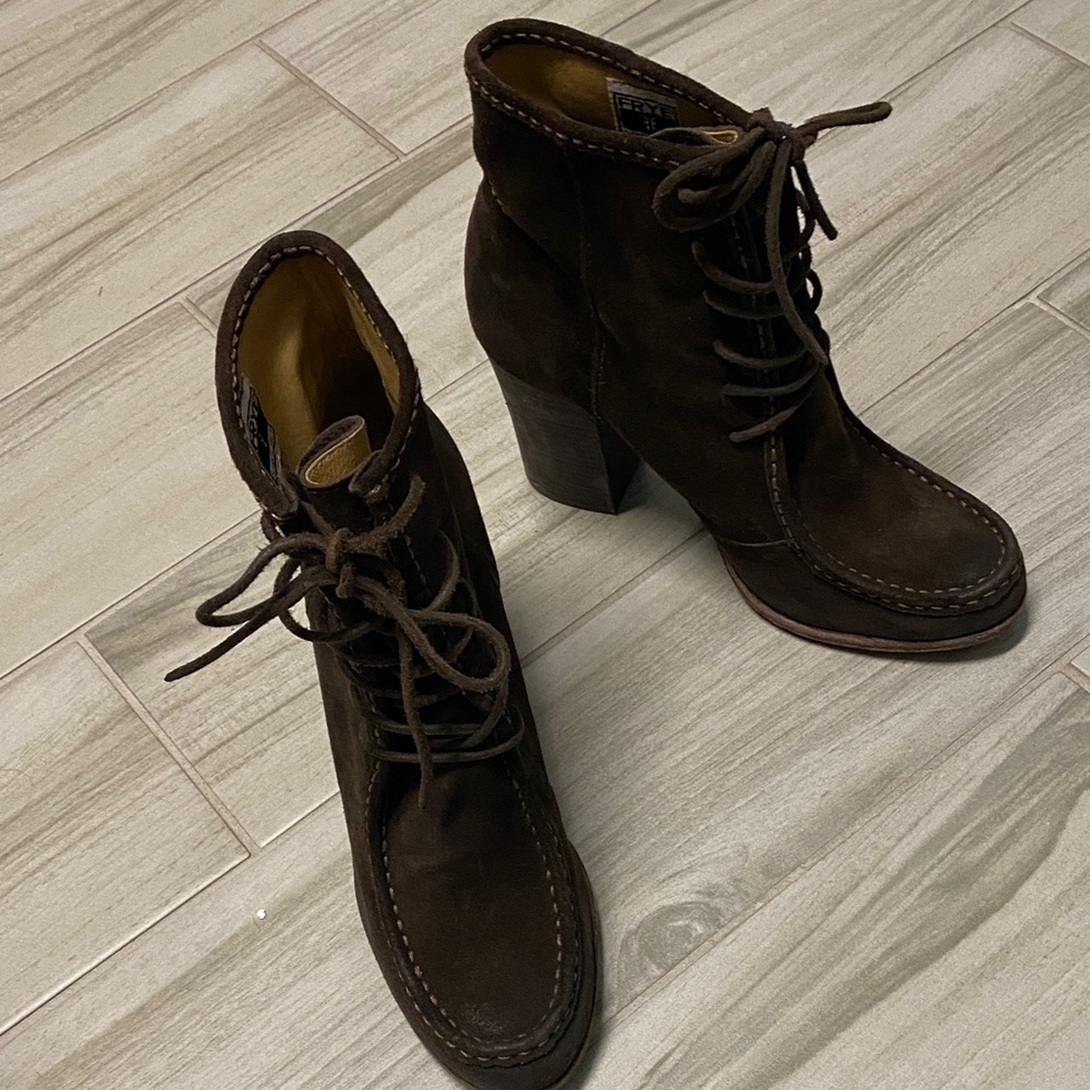 Frye Dark Brown Suede Lace-Up Boots